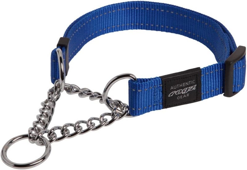 Rogz Utility Large 3/4-Inch Reflective Fanbelt Obedience Half-Check Dog Collar in Blue - Image 1